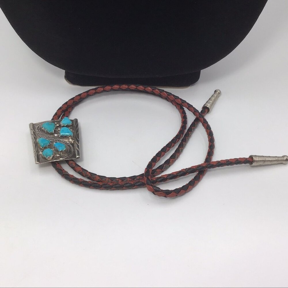 Sterling Silver Bolo Tie Turquoise Signed Native American Youth Or Women’s 15” - Picture 8 of 11